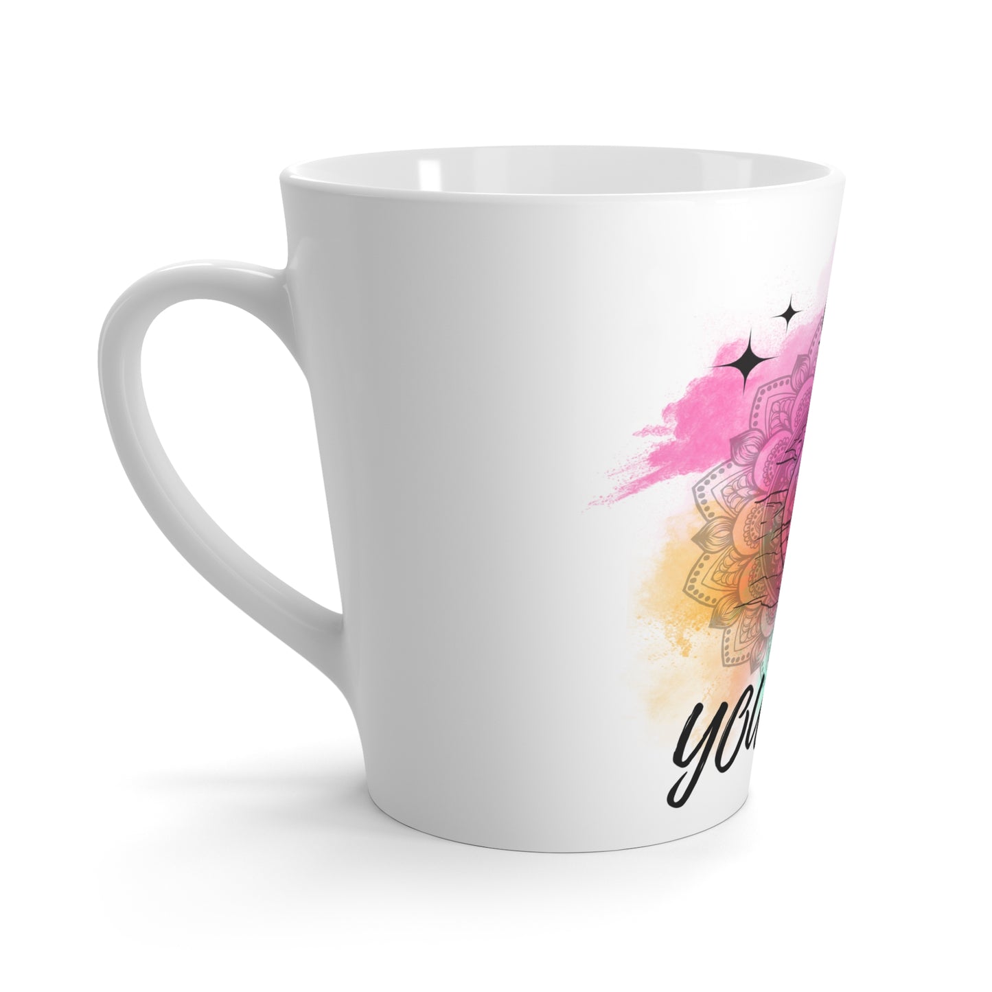 Inspirational Latte Mug with Mandala Design, Coffee Lover Gift, Self-Care Mug, Boho Decor, Mindfulness Gift