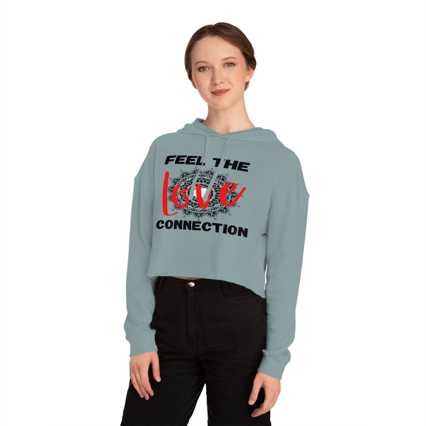Romantic Cropped Hoodie - Feel the Love Connection, Casual Wear, Valentine’s Day Gift, Cute Women’s Sweatshirt, Everyday Style, Cozy Outfit