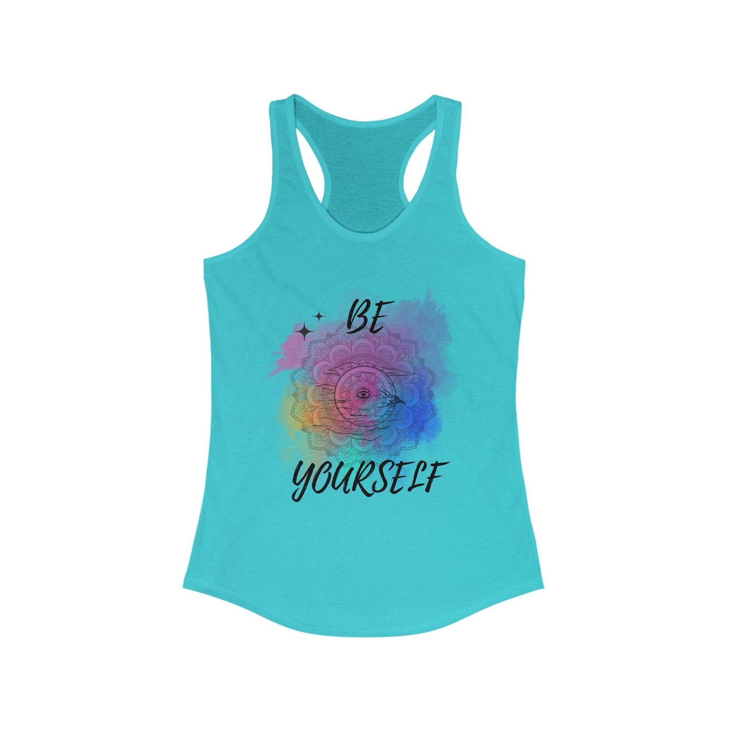 Colorful Inspirational Racerback Tank, Be Yourself Motivational Top, Women's Workout Shirt, Summer Activewear, Gift for Her