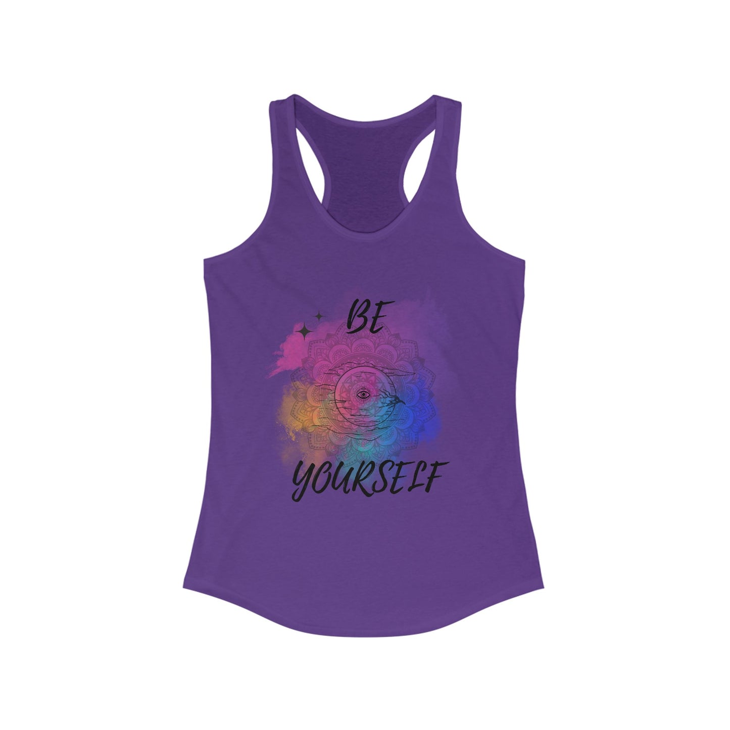 Colorful Inspirational Racerback Tank, Be Yourself Motivational Top, Women's Workout Shirt, Summer Activewear, Gift for Her