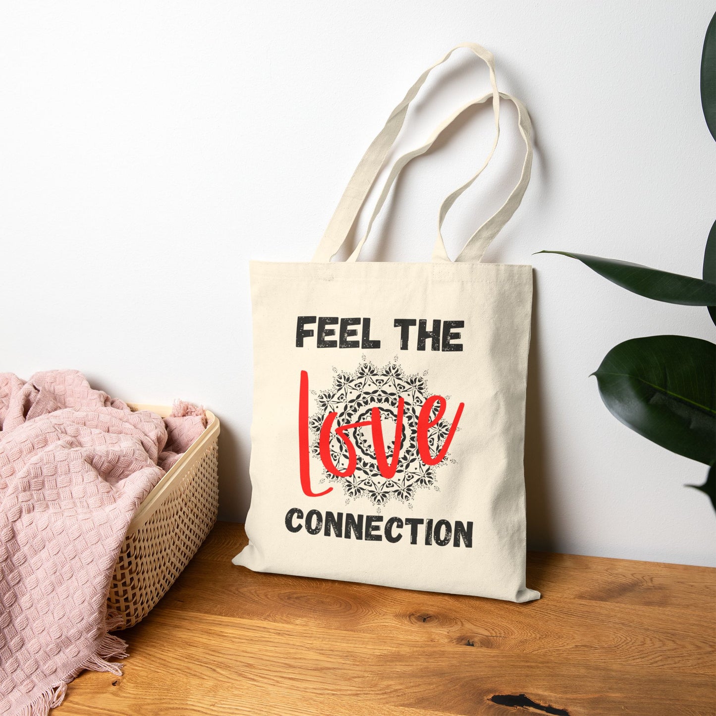 Feel the Love Connection Canvas Tote Bag | Eco-Friendly Shopping Bag, Gift for Her, Valentine's Day, Reusable Tote, Cute Beach Bag