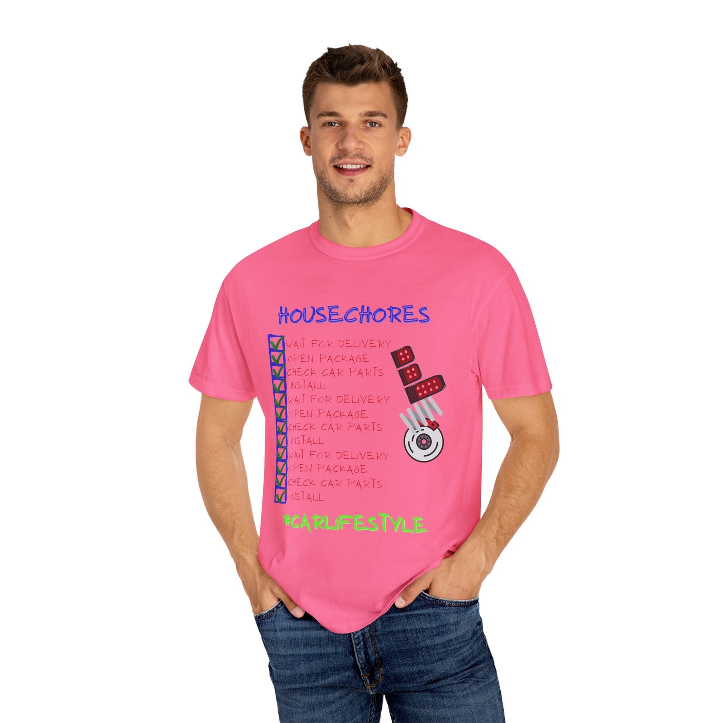 Fun House Chores Unisex Magenta T-shirt | Unique Chore Tracker Shirt | Great for Gifts, Home, Casual Wear, and Motivation