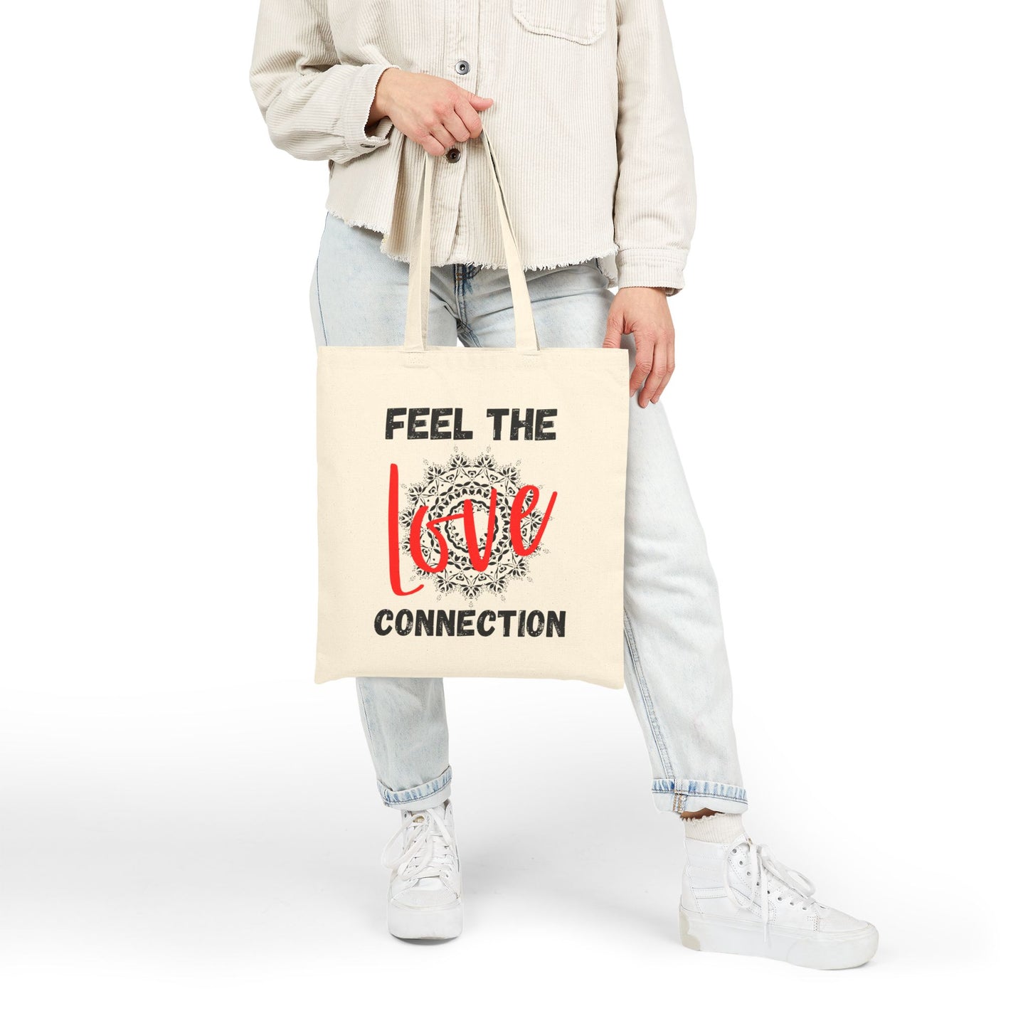 Feel the Love Connection Canvas Tote Bag | Eco-Friendly Shopping Bag, Gift for Her, Valentine's Day, Reusable Tote, Cute Beach Bag