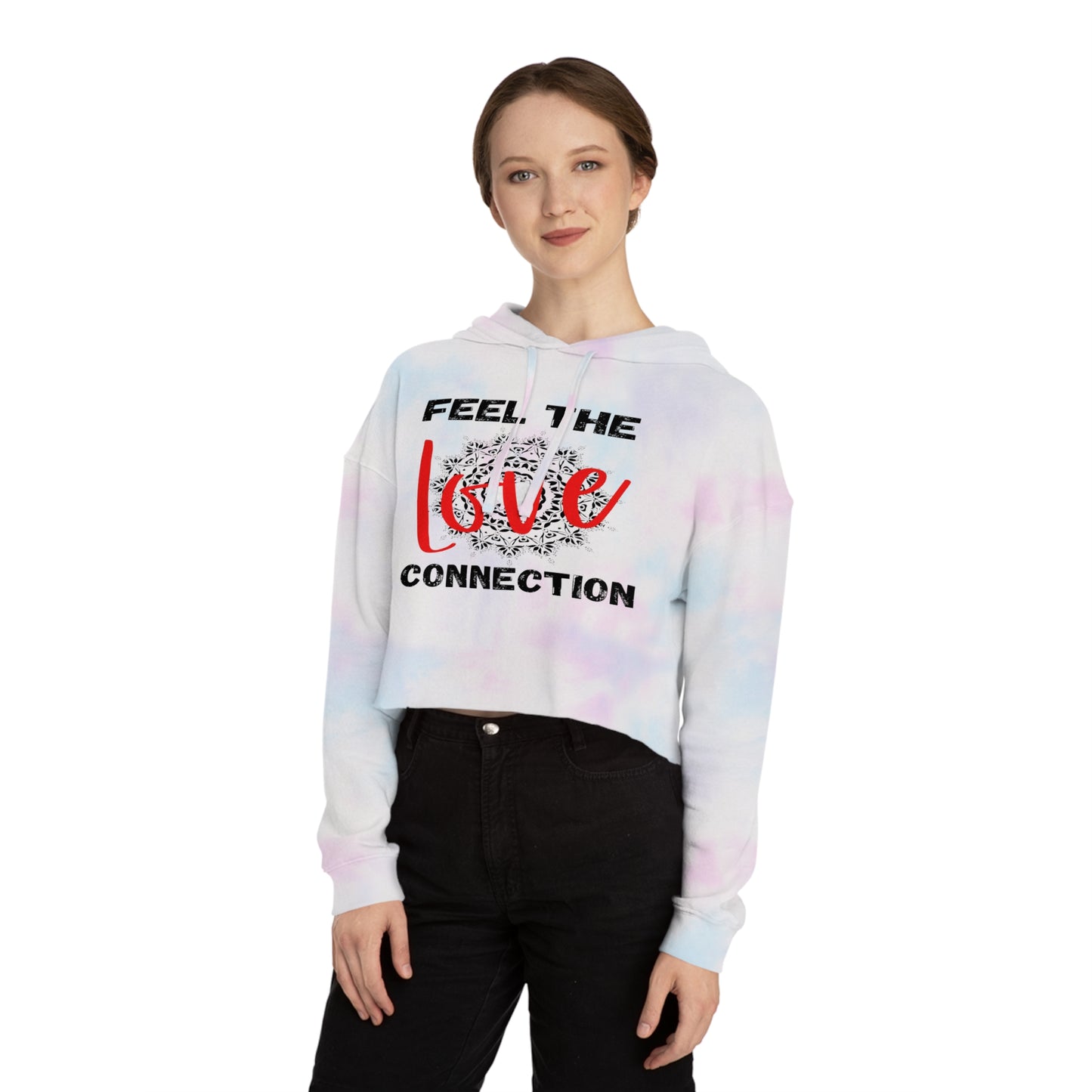 Romantic Cropped Hoodie - Feel the Love Connection, Casual Wear, Valentine’s Day Gift, Cute Women’s Sweatshirt, Everyday Style, Cozy Outfit