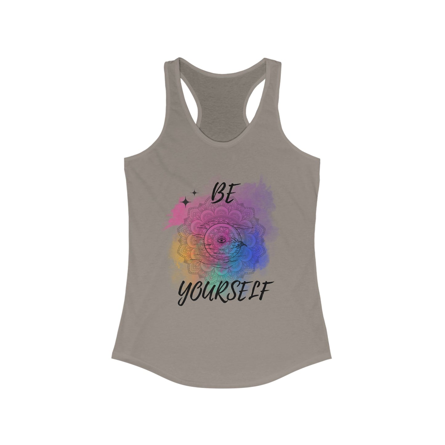 Colorful Inspirational Racerback Tank, Be Yourself Motivational Top, Women's Workout Shirt, Summer Activewear, Gift for Her